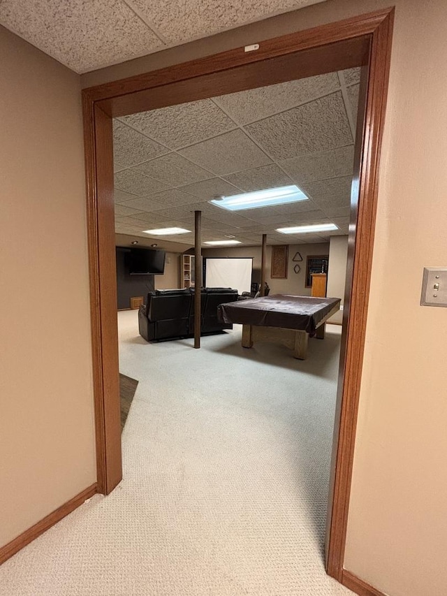 2 Rutgers Ct, Hawthorn Woods, IL 60047 - playroom with billiards, carpet floors, a paneled ceiling, and baseboards