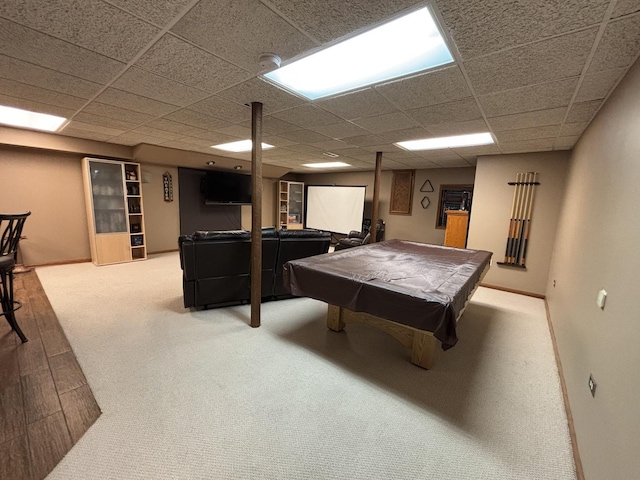 2 Rutgers Ct, Hawthorn Woods, IL 60047 - game room featuring carpet, pool table, a drop ceiling, and baseboards