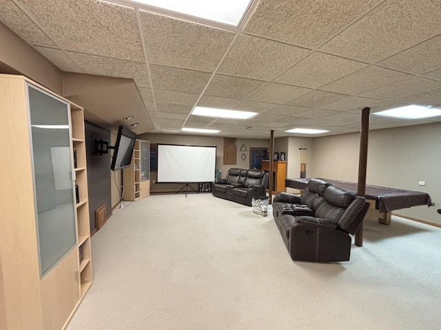 2 Rutgers Ct, Hawthorn Woods, IL 60047 - home theater room featuring carpet flooring, a paneled ceiling, and billiards