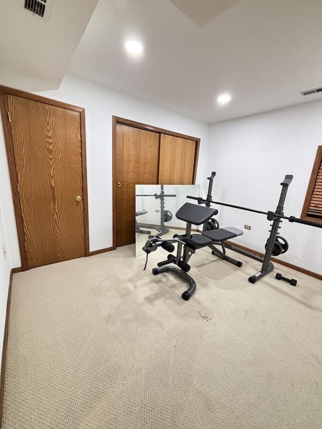 2 Rutgers Ct, Hawthorn Woods, IL 60047 - exercise area featuring light carpet, baseboards, and recessed lighting