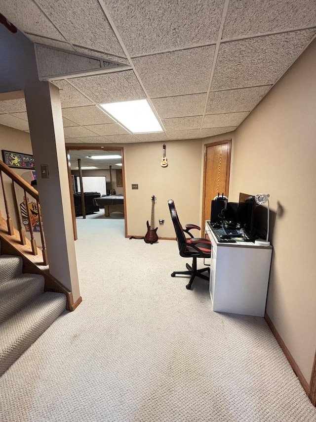 2 Rutgers Ct, Hawthorn Woods, IL 60047 - office area with light colored carpet, baseboards, and a paneled ceiling