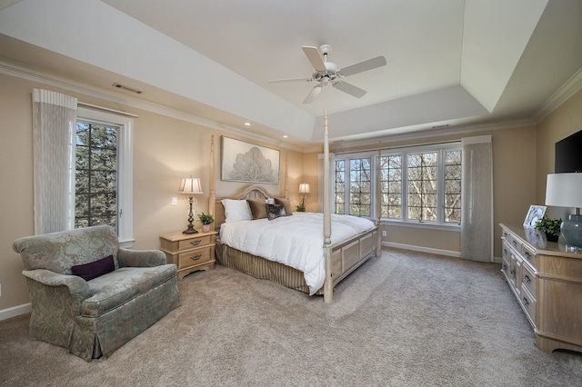 1303 Bonnema Ave, Naperville, IL 60565 - carpeted bedroom featuring a tray ceiling, visible vents, baseboards, and ornamental molding
