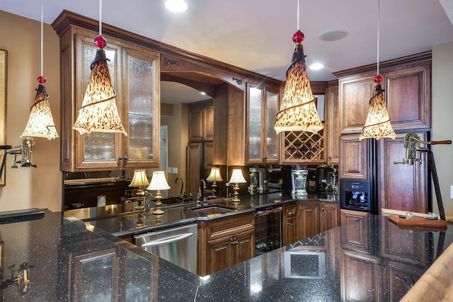 1303 Bonnema Ave, Naperville, IL 60565 - bar featuring hanging light fixtures, dishwasher, a sink, and wine cooler