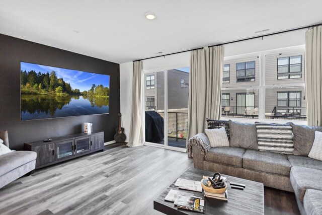living room with wood finished floors