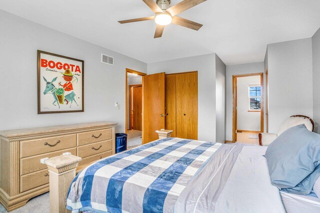 8411 Kirby Dr, Tinley Park, IL 60487 - bedroom with visible vents, ceiling fan, and a closet