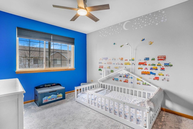 8411 Kirby Dr, Tinley Park, IL 60487 - carpeted bedroom featuring baseboards, a ceiling fan, and a crib