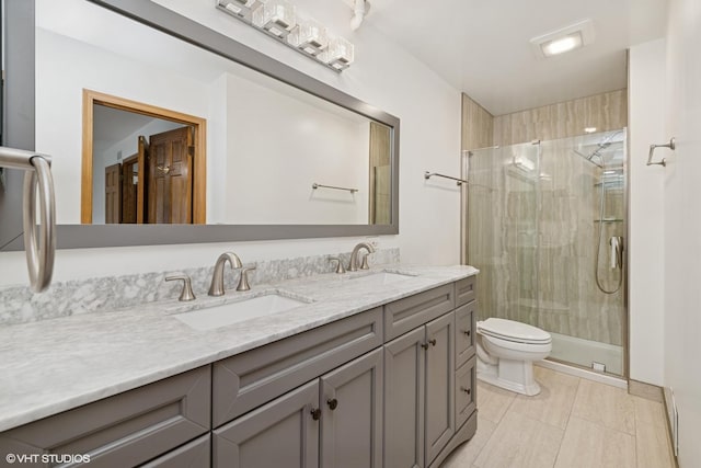 600 N Brookdale Dr, Schaumburg, IL 60194 - full bathroom featuring double vanity, a stall shower, tile patterned floors, and a baseboard radiator