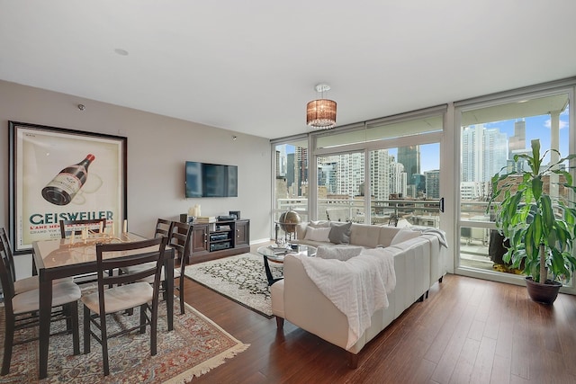 757 N Orleans St Unit 1004, Chicago, IL 60654 - living room featuring expansive windows and dark wood-type flooring