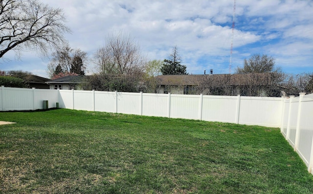 view of yard with a fenced backyard