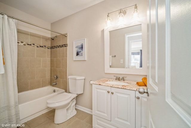 1767 Jefferson Ave, Glenview, IL 60025 - full bathroom with vanity, baseboards, shower / bath combo, tile patterned flooring, and toilet