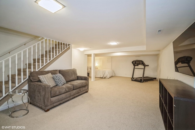1767 Jefferson Ave, Glenview, IL 60025 - living room featuring stairway, baseboards, and carpet
