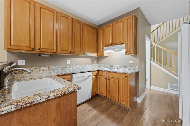 2097 Ivy Ridge Dr Unit 2097, Hoffman Estates, IL 60192 - kitchen with white appliances, under cabinet range hood, dark wood finished floors, and a sink
