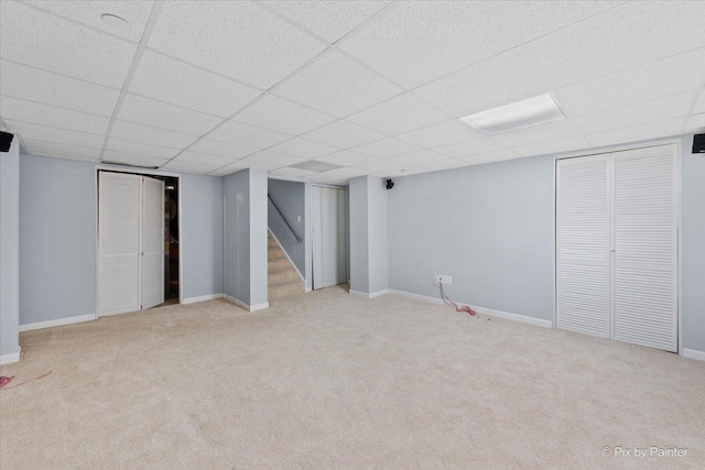 2097 Ivy Ridge Dr Unit 2097, Hoffman Estates, IL 60192 - finished basement with stairs, a drop ceiling, carpet, and baseboards