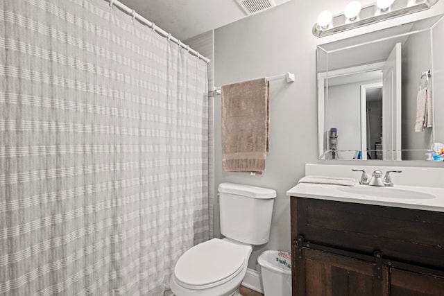 9830 Sayre Ave Unit 6, Chicago Ridge, IL 60415 - bathroom featuring visible vents, toilet, a shower with curtain, and vanity