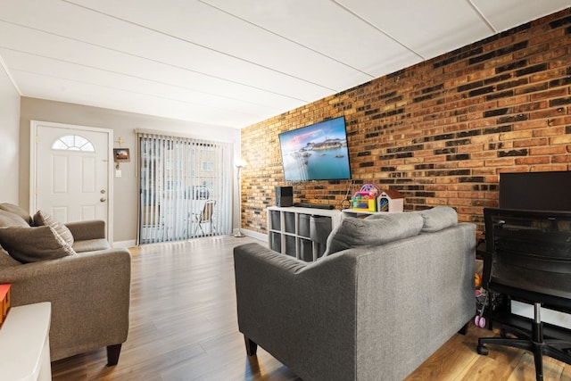 9830 Sayre Ave Unit 6, Chicago Ridge, IL 60415 - living area with baseboards, wood finished floors, and brick wall