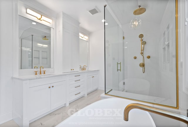 1544 Longvalley Rd, Glenview, IL 60025 - full bathroom featuring double vanity, a tub, a sink, and a stall shower