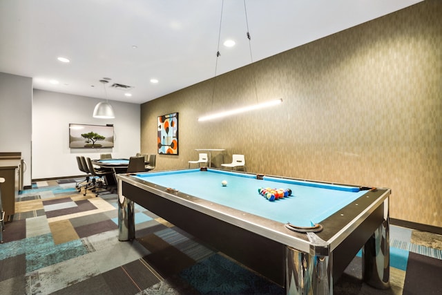 225 N Columbus Dr Unit 5305, Chicago, IL 60601 - game room featuring pool table, baseboards, recessed lighting, and wallpapered walls