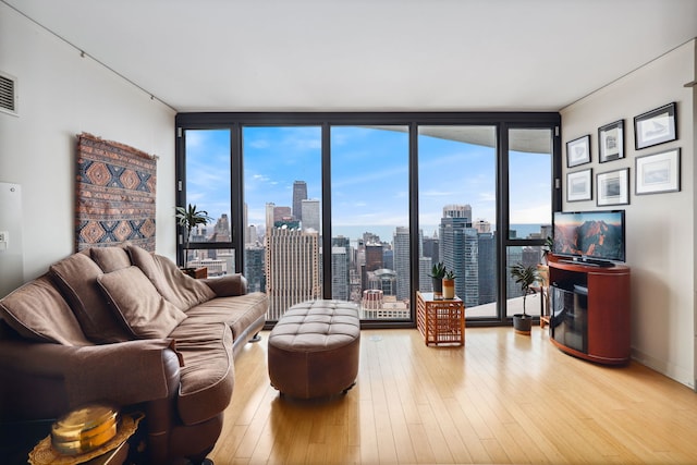 225 N Columbus Dr Unit 5305, Chicago, IL 60601 - living area with floor to ceiling windows and wood finished floors