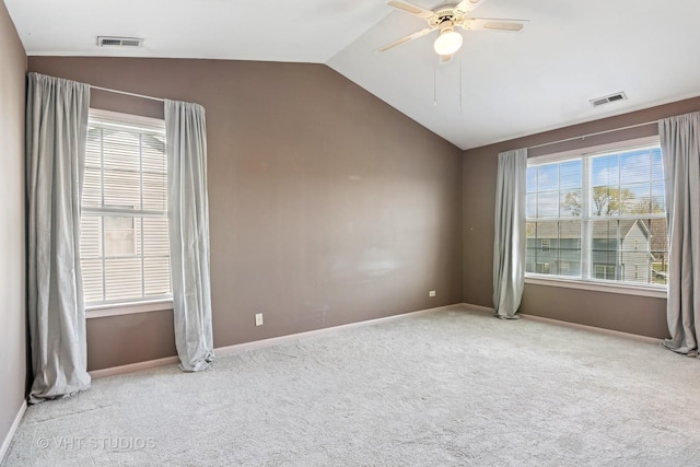 271 Valley Forge Ave, South Elgin, IL 60177 - carpeted empty room featuring baseboards, visible vents, a ceiling fan, and lofted ceiling