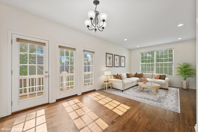 1529 E Arbor Ln, Arlington Heights, IL 60004 - living area featuring plenty of natural light, a chandelier, wood finished floors, and recessed lighting