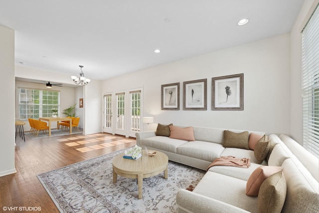 1529 E Arbor Ln, Arlington Heights, IL 60004 - living room with a chandelier, french doors, wood finished floors, and recessed lighting