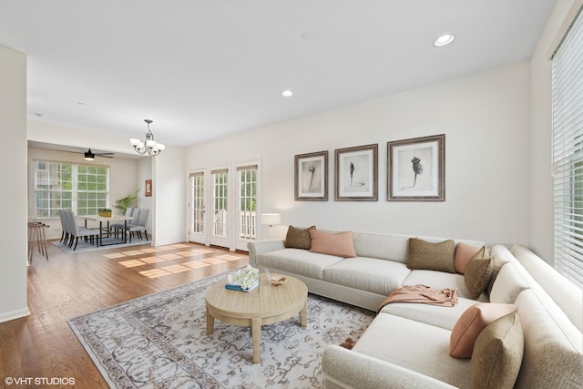 1529 E Arbor Ln, Arlington Heights, IL 60004 - living room with a chandelier, french doors, wood finished floors, and recessed lighting