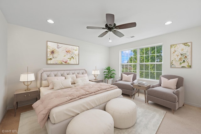 1529 E Arbor Ln, Arlington Heights, IL 60004 - bedroom featuring light colored carpet, recessed lighting, and a ceiling fan