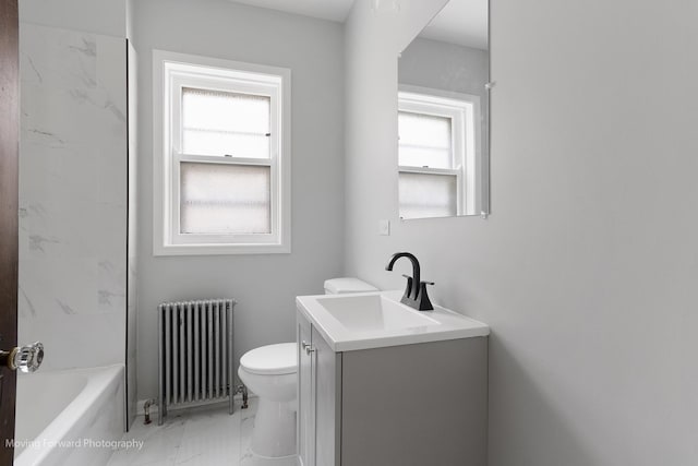 1916 Kenilworth Ave, Berwyn, IL 60402 - bathroom with toilet, vanity, marble finish floor, and radiator