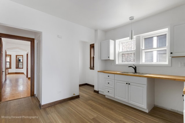 1916 Kenilworth Ave, Berwyn, IL 60402 - kitchen featuring light wood-type flooring, wooden counters, a sink, and a healthy amount of sunlight