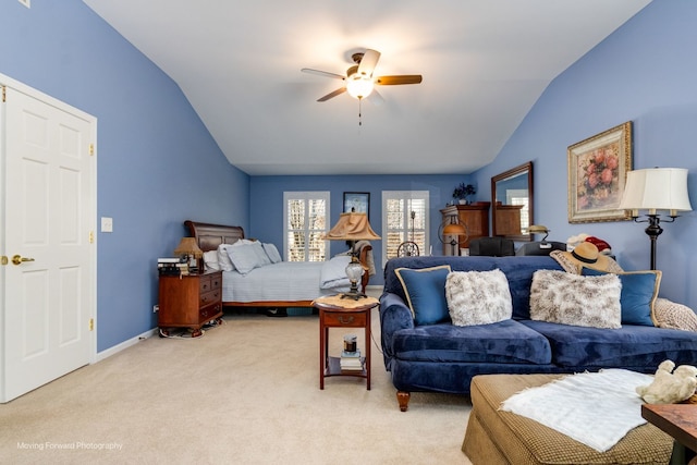 2219 Barrett Dr, Algonquin, IL 60102 - bedroom featuring vaulted ceiling, light carpet, and a ceiling fan