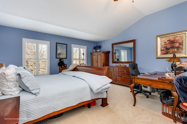 2219 Barrett Dr, Algonquin, IL 60102 - bedroom featuring lofted ceiling, light carpet, and an office area