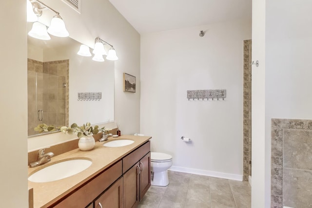 bathroom featuring tile patterned flooring, a sink, visible vents, and a shower stall