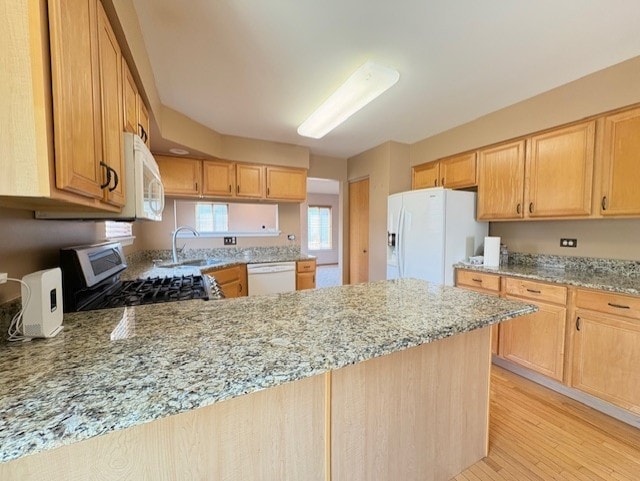 794 Meadowridge Dr, Aurora, IL 60504 - kitchen with white appliances, light stone countertops, and light brown cabinets