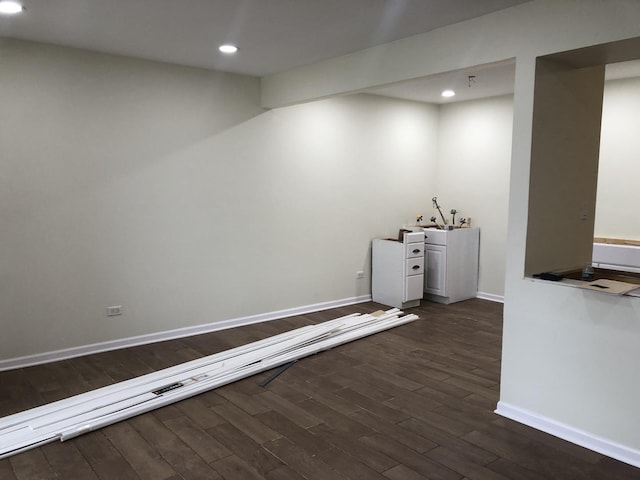 1351 N Glen Cir Unit A, Aurora, IL 60506 - interior space featuring recessed lighting, baseboards, laundry area, and dark wood finished floors