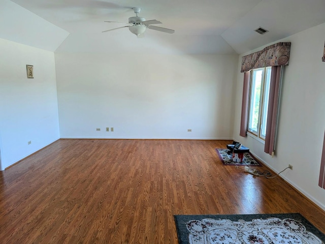 18507 Indie Ct, Hazel Crest, IL 60429 - unfurnished room featuring vaulted ceiling, ceiling fan, wood finished floors, and baseboards