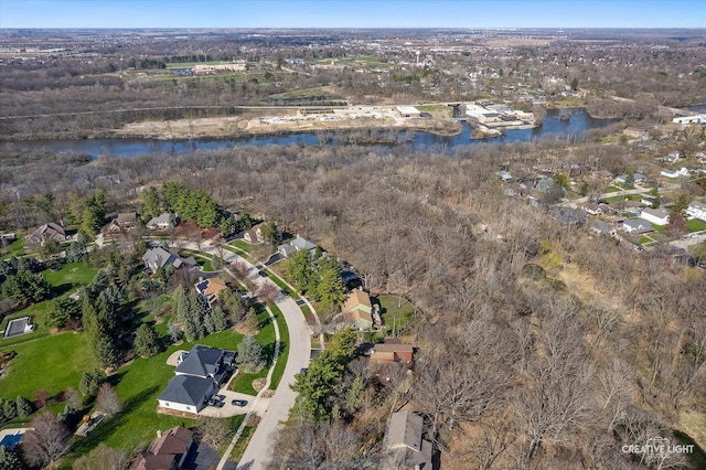 bird's eye view with a water view and a residential view