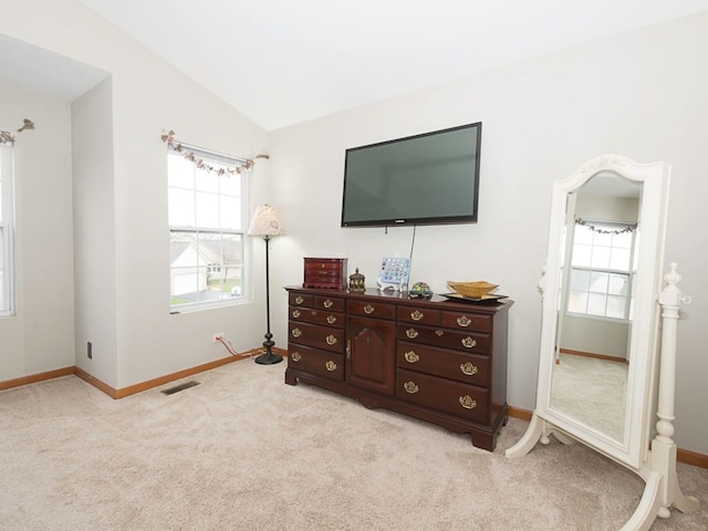 bedroom featuring baseboards, visible vents, and carpet floors