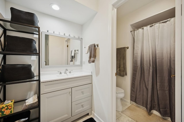 2806 Brindle Ct, Northbrook, IL 60062 - full bathroom featuring marble finish flooring, toilet, vanity, baseboards, and curtained shower