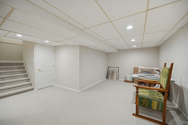 2806 Brindle Ct, Northbrook, IL 60062 - sitting room with recessed lighting, stairs, carpet, baseboards, and a drop ceiling
