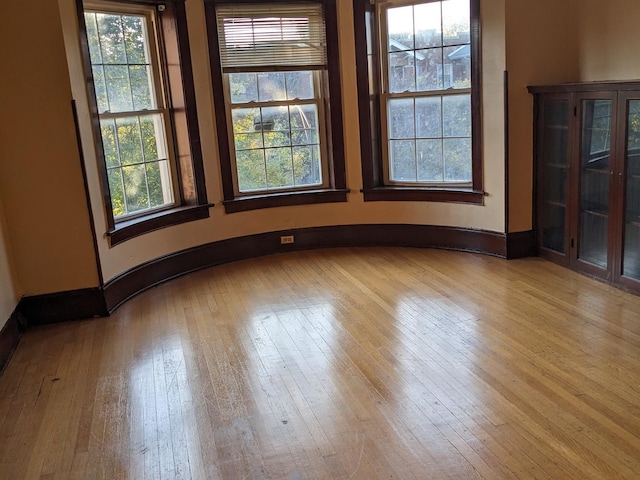 spare room with wood-type flooring and baseboards
