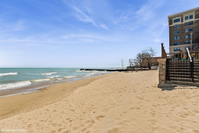 property view of water featuring a view of the beach