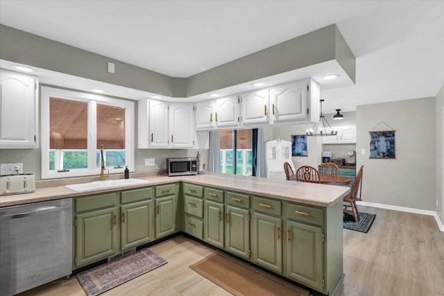 415 E 14th St, Gibson City, IL 60936 - kitchen with appliances with stainless steel finishes, green cabinetry, white cabinetry, and a sink