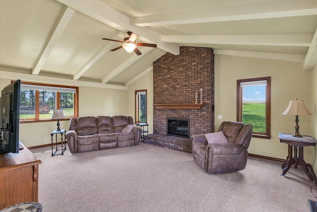 2 Woodland Dr, White Heath, IL 61884 - living room featuring carpet, baseboards, and a brick fireplace
