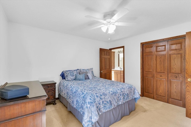 2 Woodland Dr, White Heath, IL 61884 - bedroom with light carpet, a closet, and ceiling fan