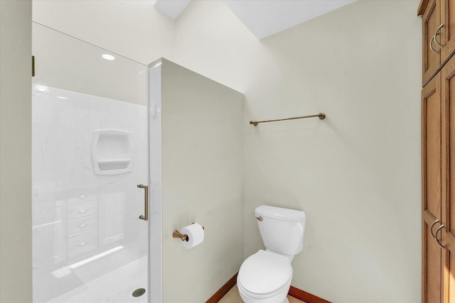2 Woodland Dr, White Heath, IL 61884 - bathroom with a stall shower, toilet, and baseboards