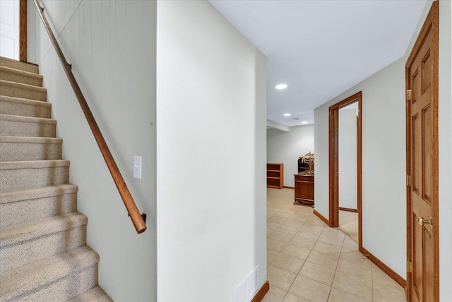 2 Woodland Dr, White Heath, IL 61884 - staircase with recessed lighting, tile patterned floors, and baseboards