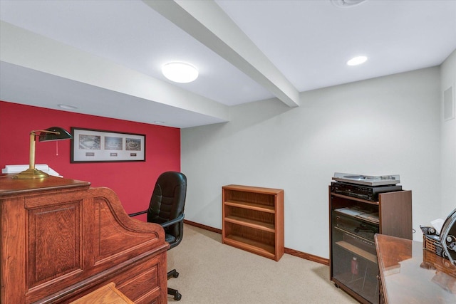 2 Woodland Dr, White Heath, IL 61884 - home office featuring carpet flooring, baseboards, and recessed lighting