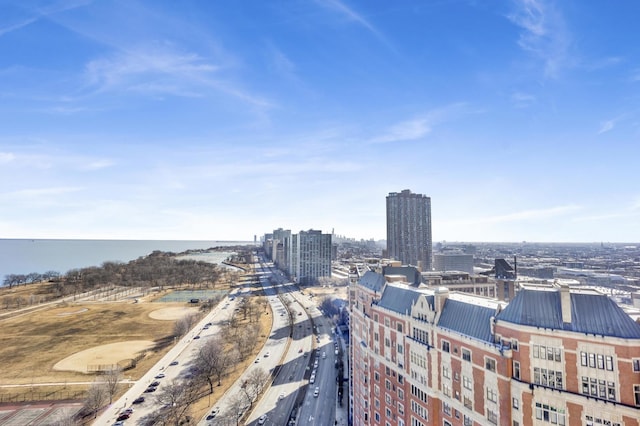 drone / aerial view with a view of city