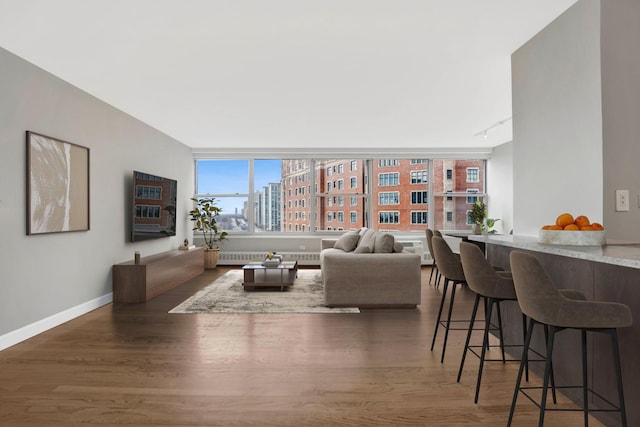 living room featuring baseboards and wood finished floors