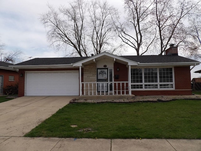 16315 Kenwood Ave, South Holland, IL 60473 - single story home with a chimney, brick siding, a front lawn, concrete driveway, and an attached garage